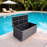 RSB2505 Large Grey Wicker Outdoor Storage Box – Poolside Patio Cushion Deck Box with Hydraulic Lid