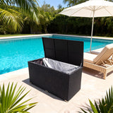 RSB2505 Large Grey Wicker Outdoor Storage Box – Poolside Patio Cushion Deck Box with Hydraulic Lid