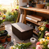 RSB2506 Large Brown Wicker Outdoor Storage Box – Pet-Friendly Patio Deck Box with Hydraulic Lid