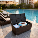 RSB2506 Large Brown Wicker Outdoor Storage Box – Pet-Friendly Patio Deck Box with Hydraulic Lid