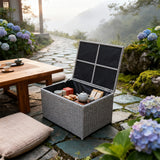 RSB2507 Compact Light Grey Wicker Outdoor Storage Box – Coastal Patio Deck Box with Hydraulic Lid