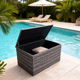RSB2508 Large Grey Wicker Outdoor Storage Box – Event Patio Deck Box with Hydraulic Lid