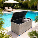 RSB2509 Zen Garden Grey Wicker Storage Box – Japanese Patio Deck Box with Hydraulic Lid