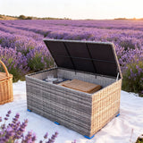 RSB2509 Zen Garden Grey Wicker Storage Box – Japanese Patio Deck Box with Hydraulic Lid