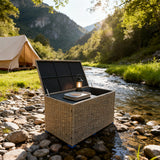 RSB2509 Zen Garden Grey Wicker Storage Box – Japanese Patio Deck Box with Hydraulic Lid