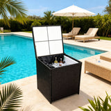 RSB2510 Black Wicker Outdoor Cooler Storage Box – Poolside Patio Ice Chest with Hydraulic Lid