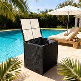 RSB2510 Black Wicker Outdoor Cooler Storage Box – Poolside Patio Ice Chest with Hydraulic Lid