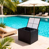 RSB2510 Black Wicker Outdoor Cooler Storage Box – Poolside Patio Ice Chest with Hydraulic Lid