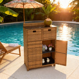 RSB2511 Natural Rattan Garden Bar Cabinet with Drawers – Outdoor Tea & Dessert Serving Station