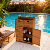 RSB2511 Natural Rattan Garden Bar Cabinet with Drawers – Outdoor Tea & Dessert Serving Station