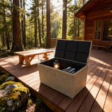 RSB2512 Natural Rattan Outdoor Storage Box – Rustic Cabin Patio Deck Box with Hydraulic Lid & Wheels