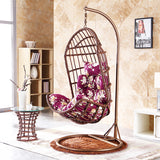 SWC2666 Single Seat Dark Brown Wicker Hanging Egg Chair with Stand & Red Cushion – Tropical Mountain View Patio Swing Lounge Chair Set