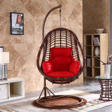 SWC2667 Single Seat White Wicker Hanging Egg Chair with Stand & Tropical Floral Cushion – Mountain View Patio Swing Lounge Chair Set