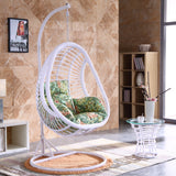 SWC2667 Single Seat White Wicker Hanging Egg Chair with Stand & Tropical Floral Cushion – Mountain View Patio Swing Lounge Chair Set