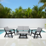 WLSF2591 4-Piece Plastic & Wood-Look Outdoor Conversation Set – Modern Coastal Patio Furniture