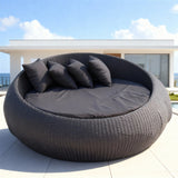 TYSF2611 Two-Tone Rattan Round Multi-Person Outdoor Daybed with All-White Cushions & Pillows – Aruba Caribbean Coastal Terrace Luxury Family Outdoor Round Daybed