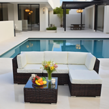 SFTZ2504 Dark Brown Wicker L - Shaped Outdoor Sectional Sofa Set with Glass Coffee Table