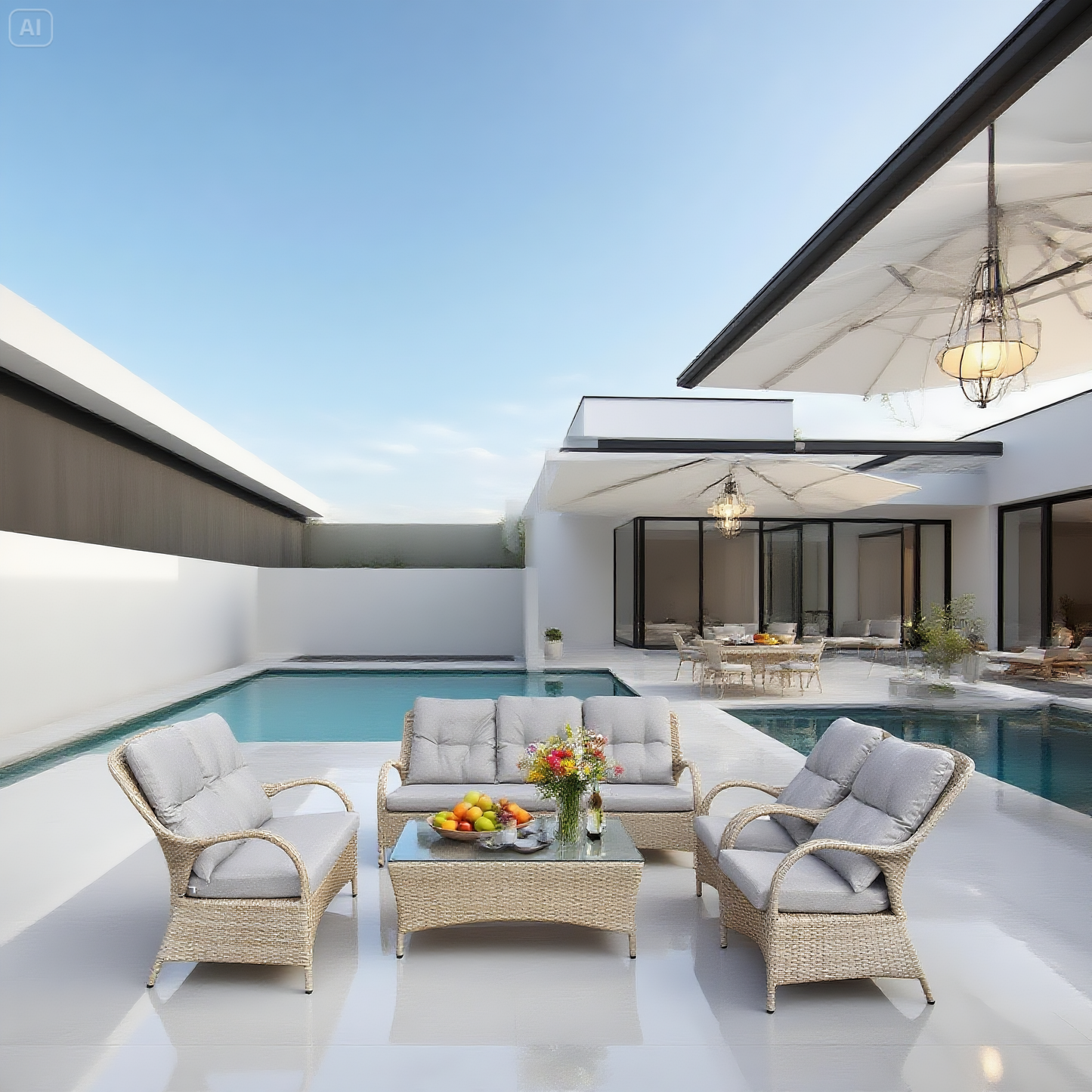 Light Brown Wicker Patio Conversation Set with Glass Coffee Table – Stylish Outdoor Lounge Furniture