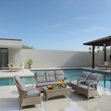 SFTZ2505 Light Brown Wicker Patio Conversation Set with Glass Coffee Table – Stylish Outdoor Lounge Furniture