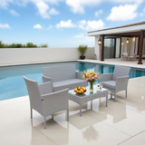 SFTZ2509 Light Grey Wicker Patio Conversation Set with Glass Coffee Table – Stylish Outdoor Lounge Furniture