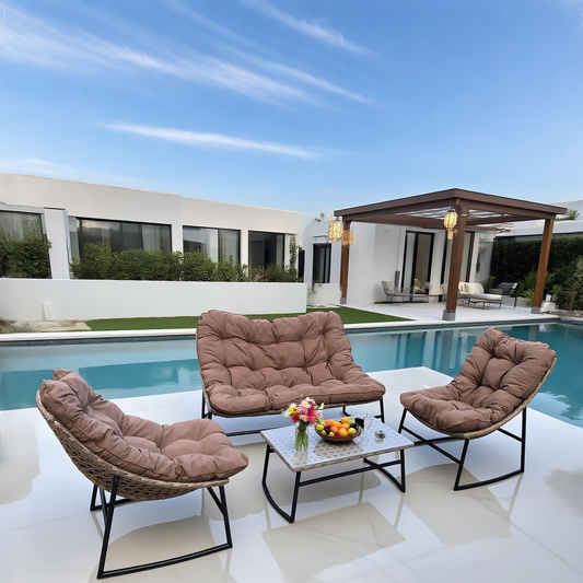 Wicker - Framed Outdoor Lounge Set with Cloud - Like Cushions & Glass Coffee Table – Stylish Patio Conversation Furniture