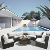 SFTZ2515 Light Brown Wicker Curved Outdoor Sectional Set with Round Storage Table – Stylish Patio Conversation Furniture