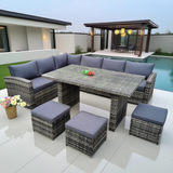 SFTZ2517 Mixed - Tone Wicker L - Shaped Outdoor Dining & Lounge Set with Ottomans – Stylish Patio Furniture