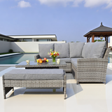 SFTZ2522 Grey Wicker Outdoor Sectional Set with Glass Coffee Table & Ottoman – Stylish Patio Lounge Furniture