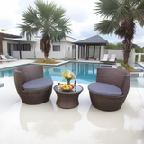 SFTZ2524 Dark Brown Wicker Patio Conversation Set with Round Glass Table – Stylish Outdoor Lounge Furniture