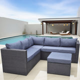 SFTZ2527 Light Grey Wicker L - Shaped Outdoor Sectional Set with Ottoman – Stylish Patio Lounge Furniture