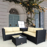 SFTZ2528 Mixed - Tone Wicker L - Shaped Outdoor Sectional Set with Glass Coffee Table – Stylish Patio Lounge Furniture