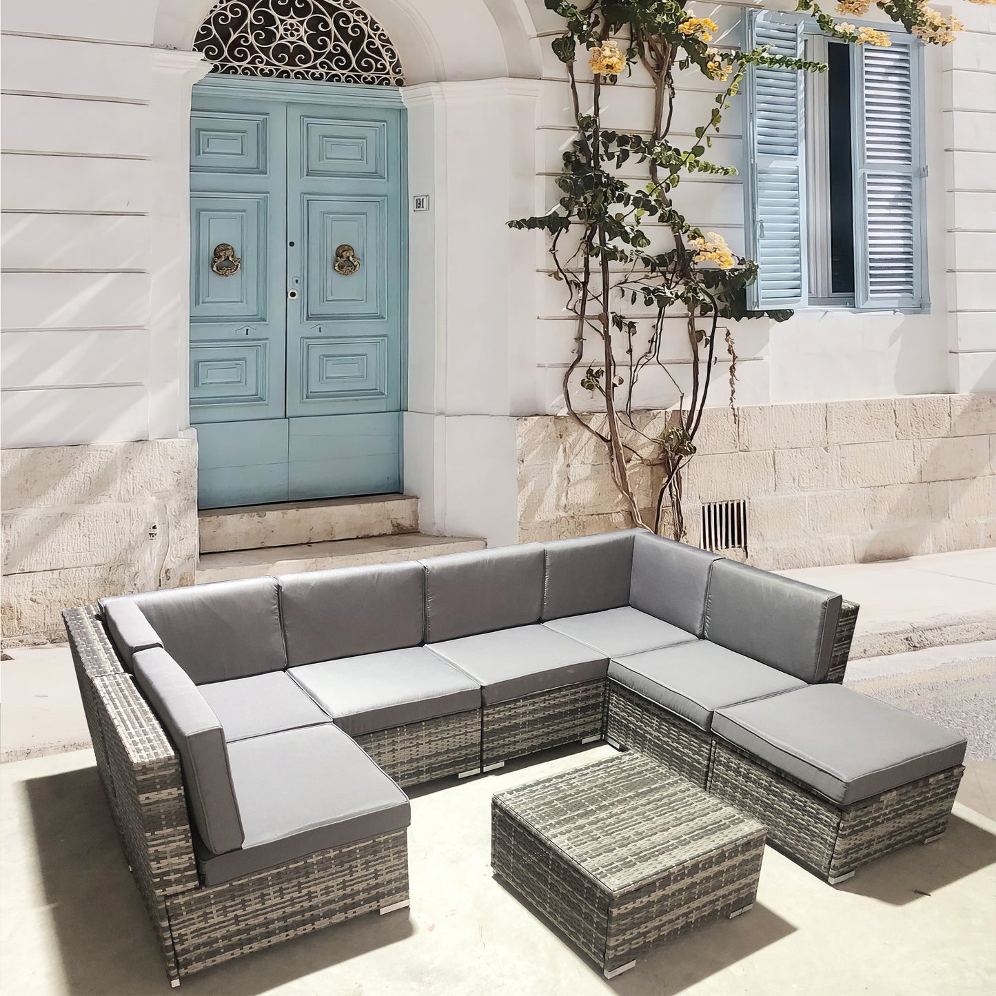 Dark Brown Wicker L - Shaped Outdoor Sectional Set with Coffee Table – Stylish Patio Lounge Furniture
