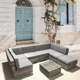 SFTZ2530 Dark Brown Wicker L - Shaped Outdoor Sectional Set with Coffee Table – Stylish Patio Lounge Furniture