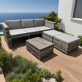 SFTZ2533 Mixed - Tone Wicker L - Shaped Outdoor Sectional Set with Ottomans & Coffee Table – Stylish Patio Lounge Furniture