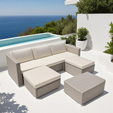 SFTZ2533 Mixed - Tone Wicker L - Shaped Outdoor Sectional Set with Ottomans & Coffee Table – Stylish Patio Lounge Furniture