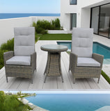 SFTZ253405 Light Grey Wicker 2 - Piece Outdoor Bistro Set with Round Glass Table – Stylish Patio Furniture