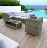SFTZ2535 Dark Brown Wicker L - Shaped Outdoor Sectional Set with Glass Coffee Table – Stylish Patio Lounge Furniture