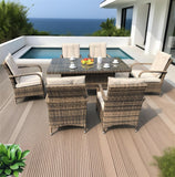 SFTZ2537 Brown Wicker 6 - Piece Outdoor Dining Set with Faux Stone Glass Table – Stylish Patio Furniture