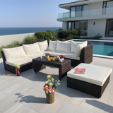 SFTZ2543 Dark Brown Wicker L - Shaped Outdoor Sectional Set with Coffee Table – Stylish Patio Furniture