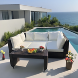 SFTZ2543 Dark Brown Wicker L - Shaped Outdoor Sectional Set with Coffee Table – Stylish Patio Furniture