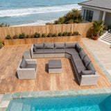 SFTZ2573 Light Grey Wicker L - Shaped Outdoor Sectional Set with Dark Grey Cushions, Side Table & Ottoman – Stylish Patio Furniture