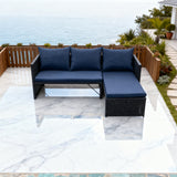 SFTZ257901 Dark Grey Wicker L - Shaped Outdoor Sectional Set with Navy Blue Cushions – Stylish Patio Furniture