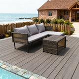 SFTZ257904 Mixed Brown Wicker L - Shaped Outdoor Sectional Set with Light Grey Cushions & Wicker Coffee Table – Stylish Patio Furniture