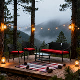 SFTZ258105 Dark Grey Wicker Outdoor Lounge Set with Red Cushions & Glass Coffee Table – Stylish Patio Furniture