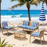 SFTZ258105 Dark Grey Wicker Outdoor Lounge Set with Red Cushions & Glass Coffee Table – Stylish Patio Furniture