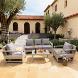 SFTZ258801 Light Grey Wicker Outdoor Lounge Set with Dark Grey Cushions & Glass Coffee Table – Stylish Patio Furniture