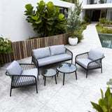 SFTZ259402 Dark Grey Woven Outdoor Lounge Set with Light Grey Cushions & Round Coffee Tables – Stylish Patio Furniture