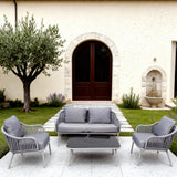 SFTZ260301 Light Grey Woven Outdoor Lounge Set with Dark Grey Cushions & Black Glass Coffee Table – Stylish Patio Furniture