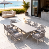 SFTZ260602 Light Grey Wicker Cross-Back Outdoor Dining Set – Caribbean Beachfront Patio 9-Piece Resort-Style Dining Furniture Set