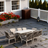 SFTZ260603 Light Grey Wicker Outdoor Dining Set with Beige Cushions – English Coastal Manor Patio 9-Piece Luxury Dining Furniture Set